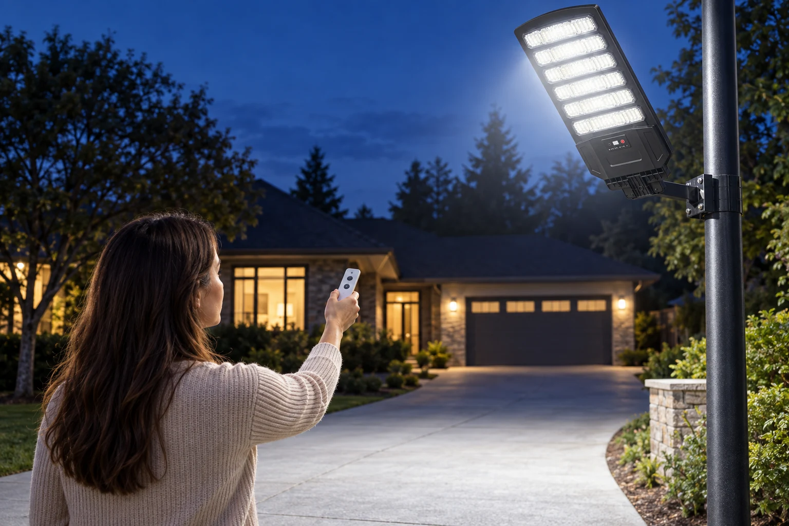 Using the remote to switch modes on the solar street light