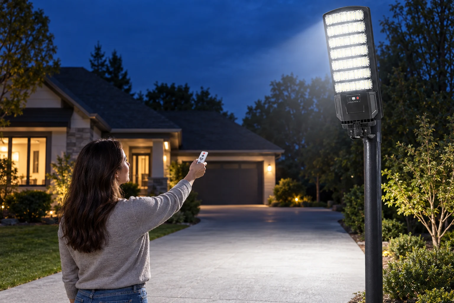 Using the remote to switch modes on the solar street light