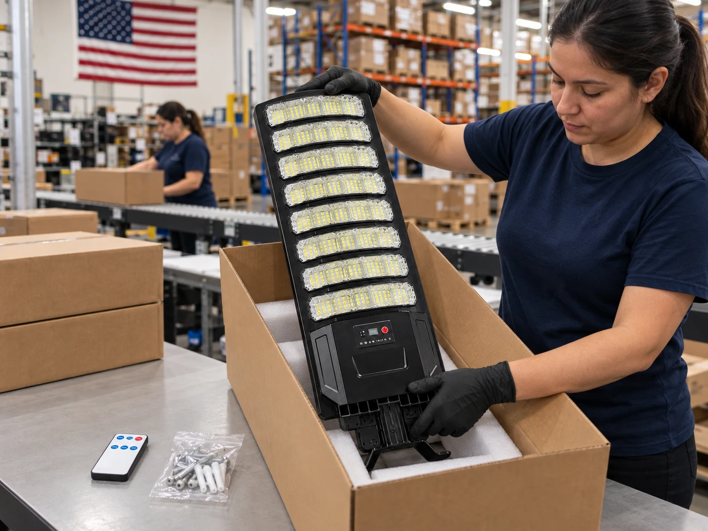 Energy Solar Lighting orders being packed in our U.S. warehouse