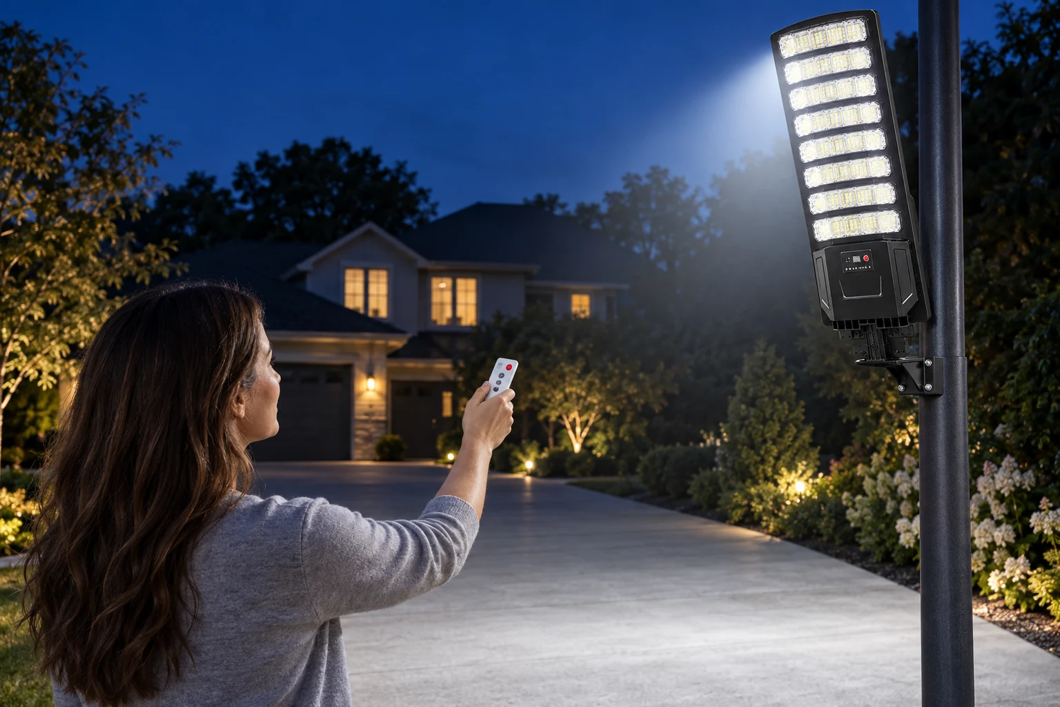 Using the remote to switch modes on the solar street light